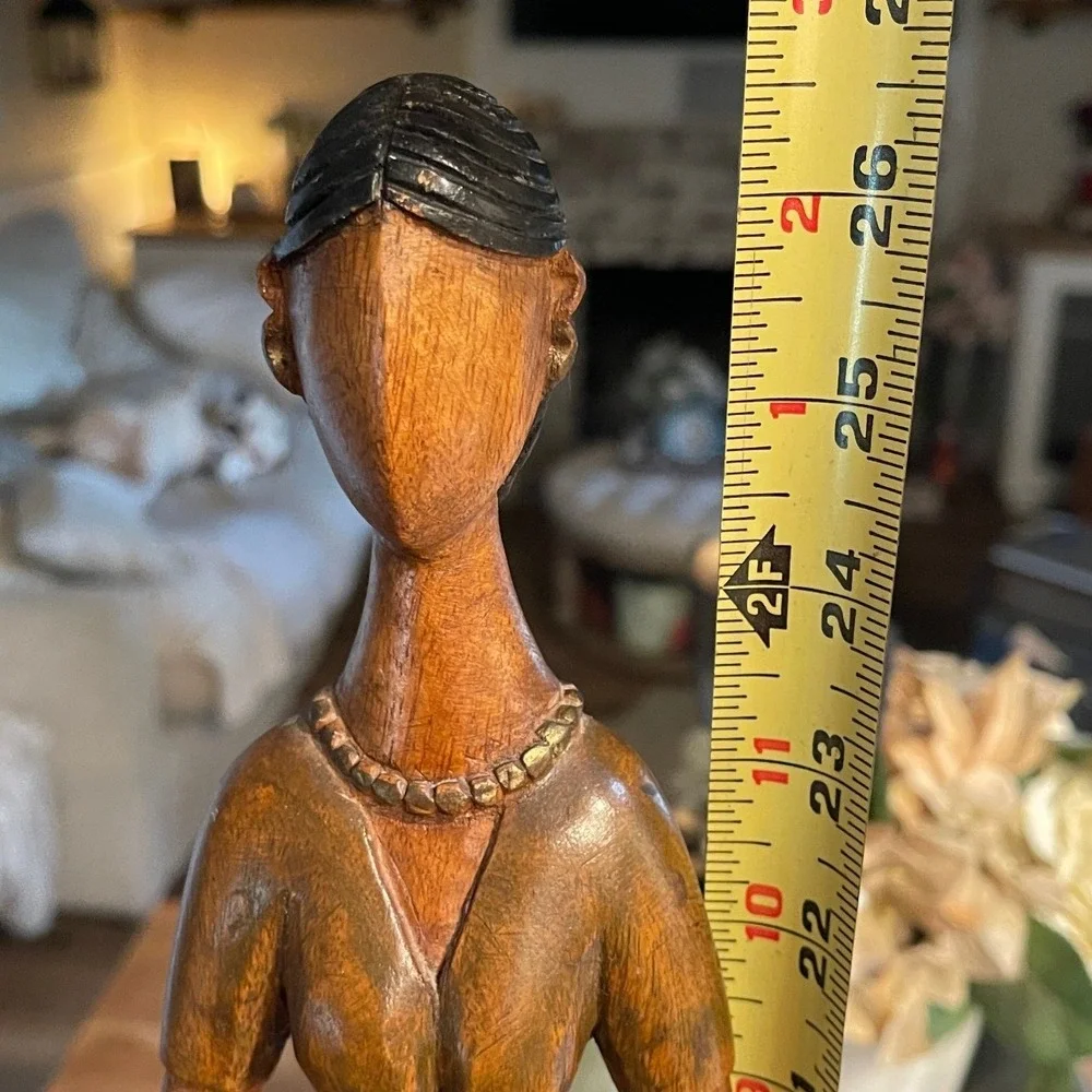 Pier 1 Hand Carved Wood Woman Figurine India Folk Art Sculpture 1982807